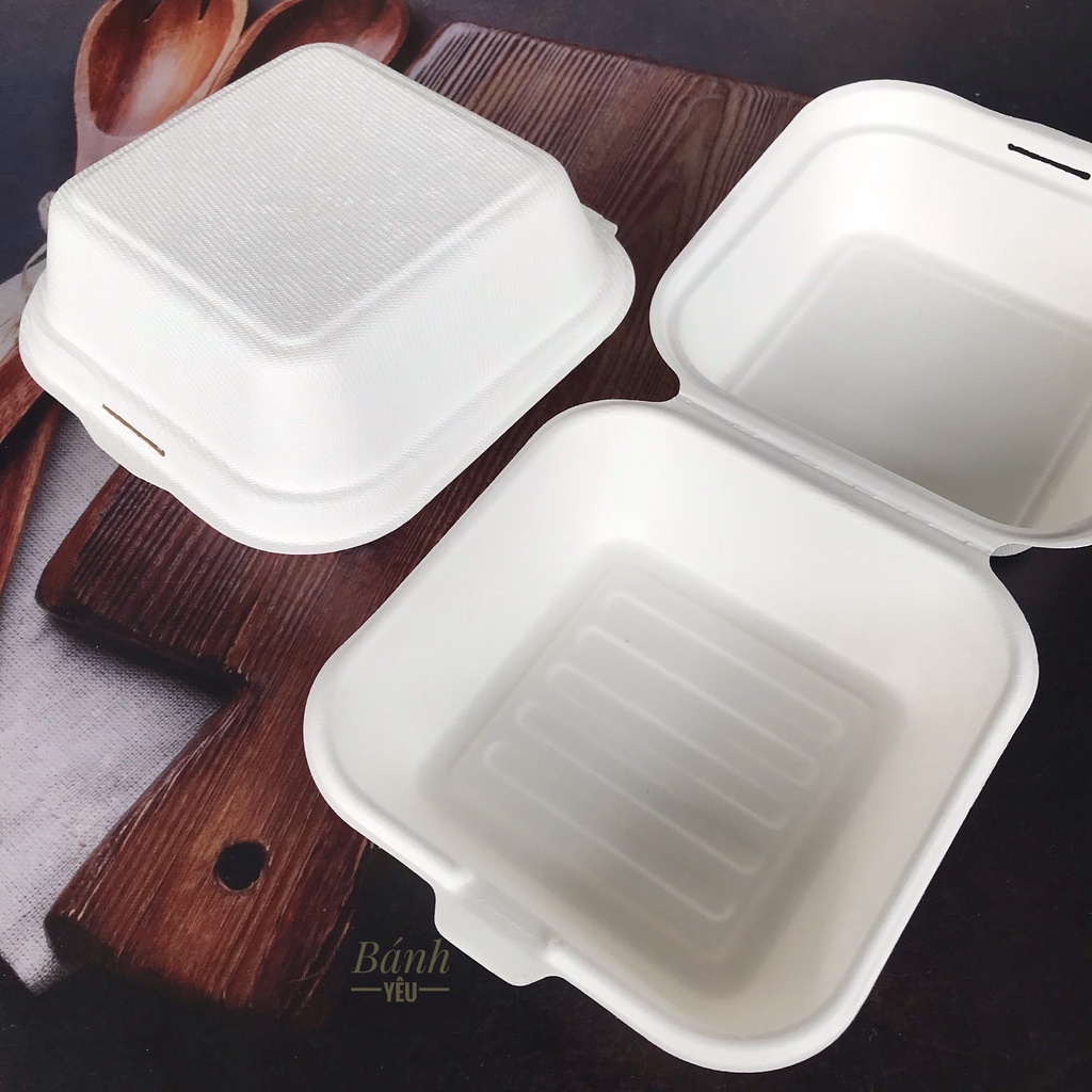 Bộ 10 Hộp Bã Mía Đựng Bánh Kem Mini/ Hộp bã mía vuông trắng