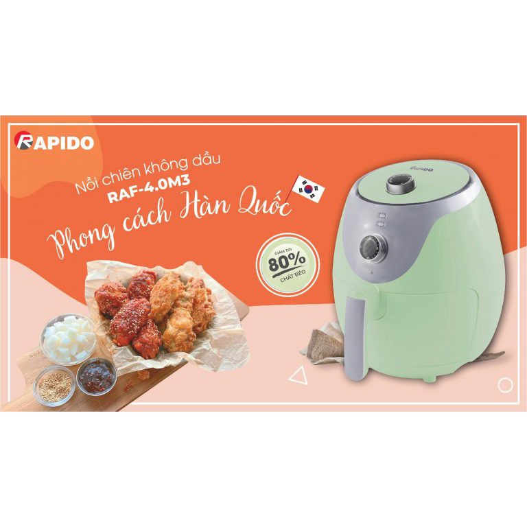 [HÀNG CHÍNH HÃNG] Nồi chiên không dầu Rapido RAF4.0M3 (Bảo hành 1 năm)