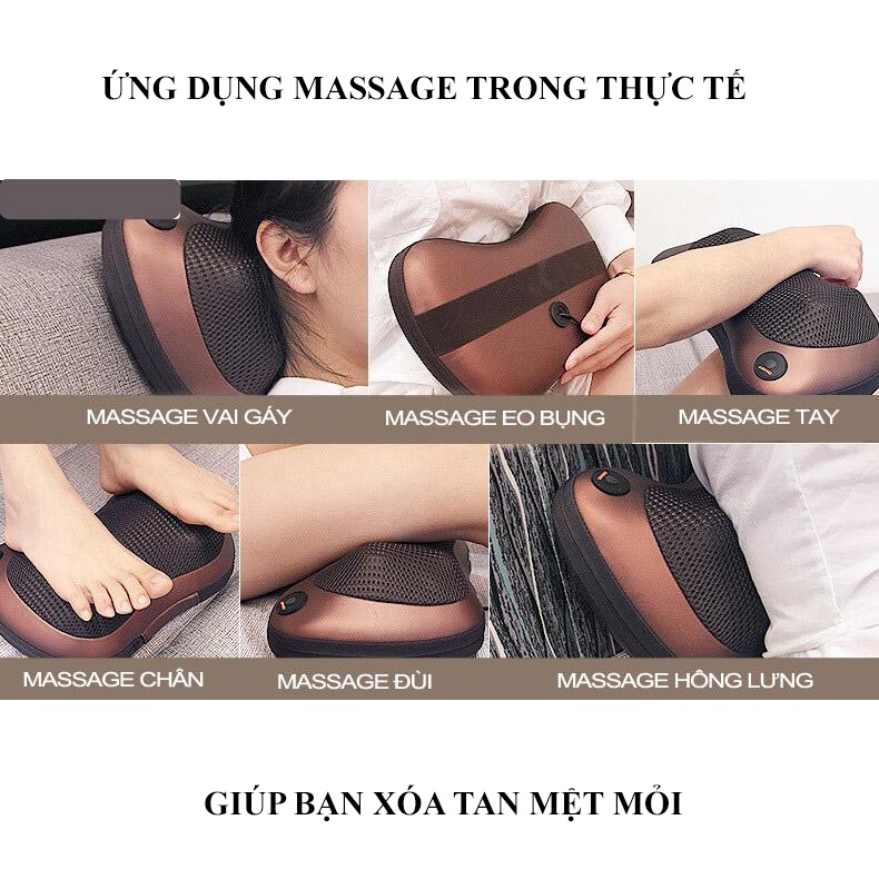 Gối massage 8 bi đi kèm cáp sạc oto cao cấp massage vai gáy chân tiện lợi thoải mái bảo hành 1 năm