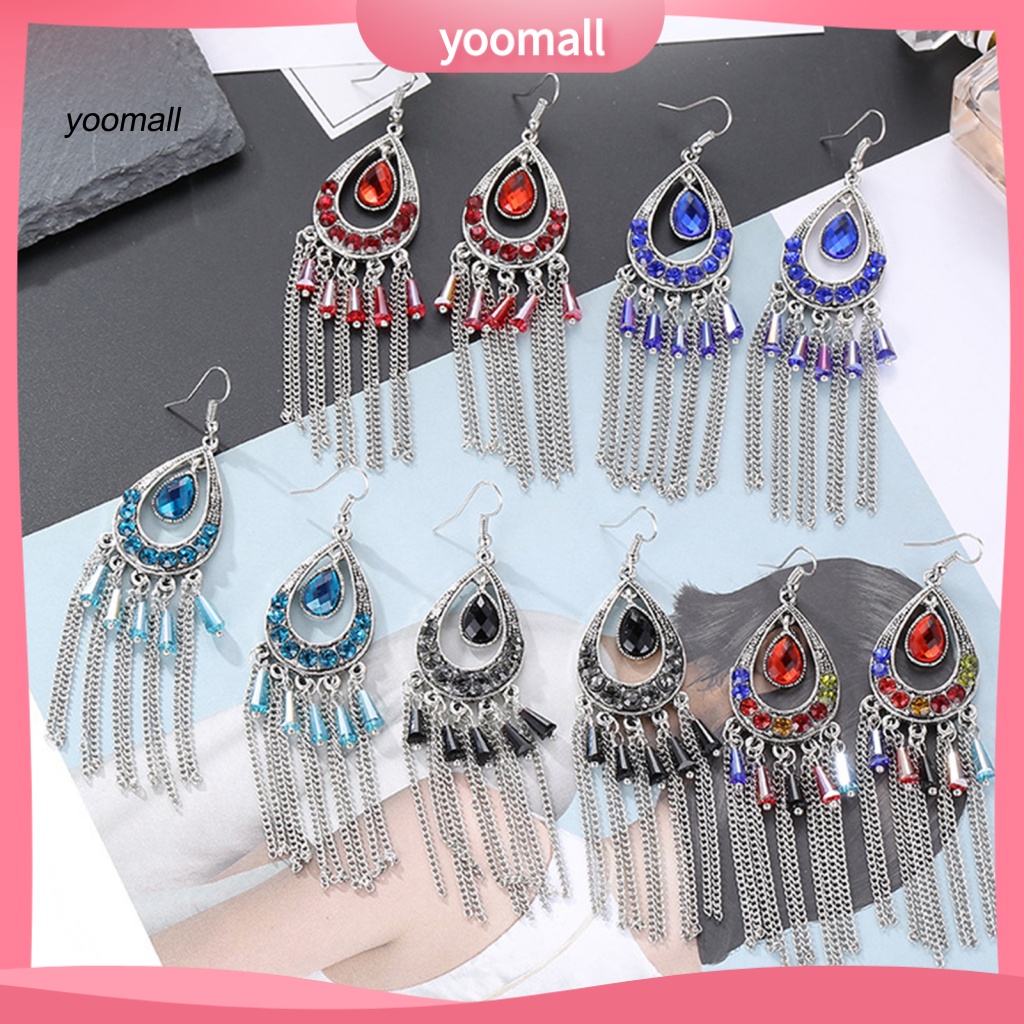 1 Đôi Bông Tai Dáng Dài Đính Đá Lấp Lánh Thời Trang