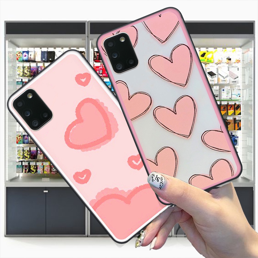 Ốp Samsung A31 / A51 / A71 in hình trái tim caro đen trắng , hồng cute xinh xắn dễ thương