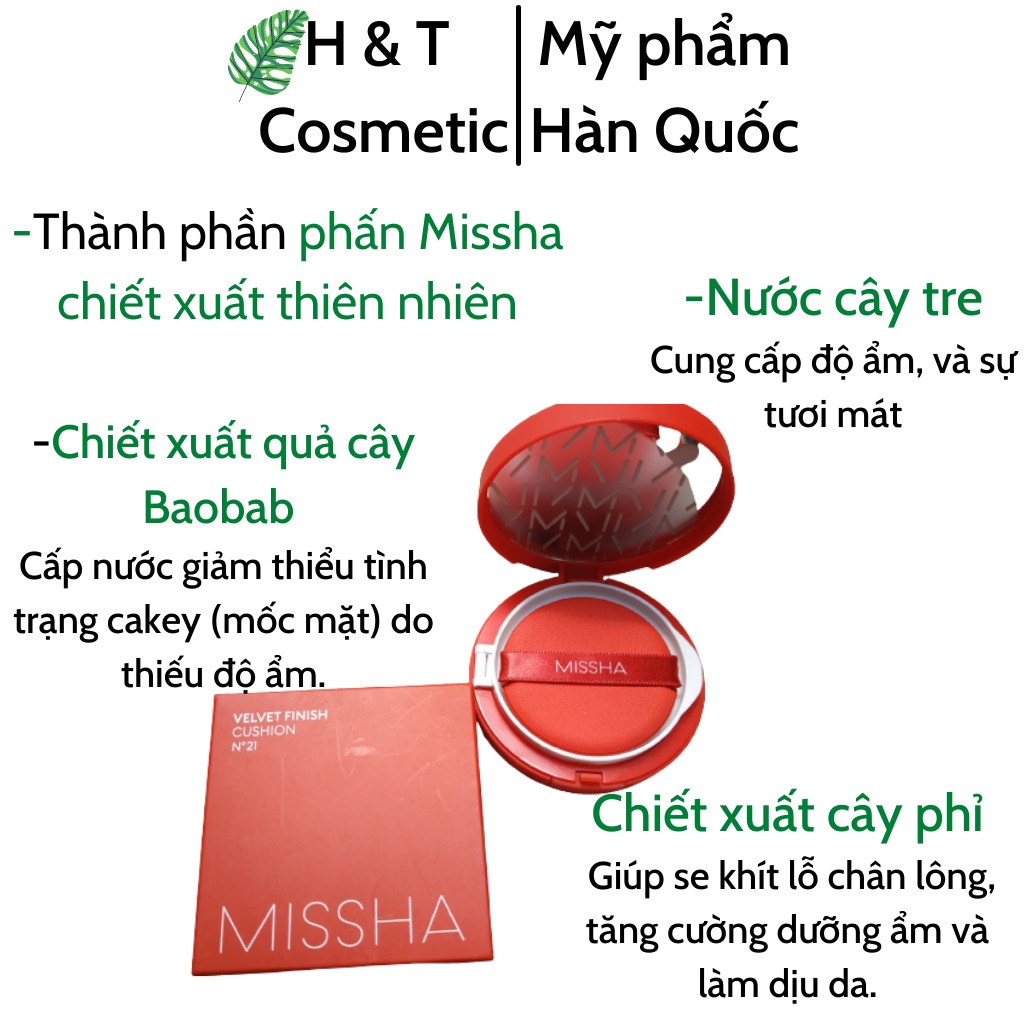 Phấn nước Missha Cushion che khuyết điểm dưỡng ẩm lâu trôi chống nắng hiệu quả SPF50+ PA+++ màu số 21/23