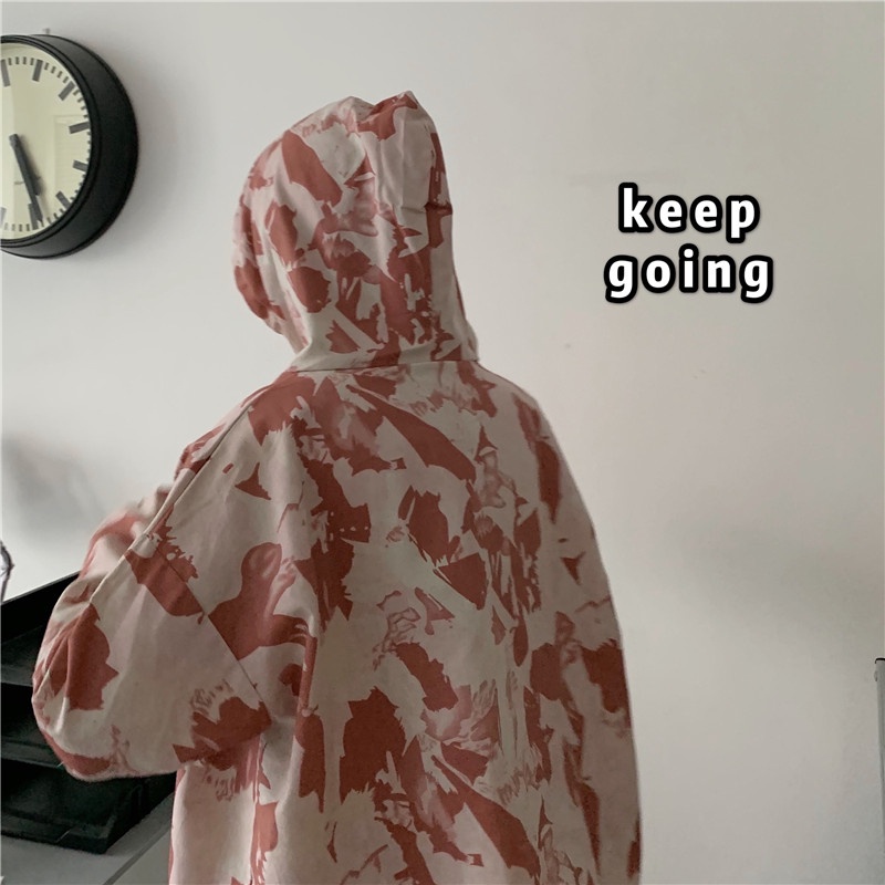 【ZHELIHANGFEI】Áo Hoodie Tay Dài Dáng Rộng Họa Tiết Rằn Ri Cá Tính Thời Trang