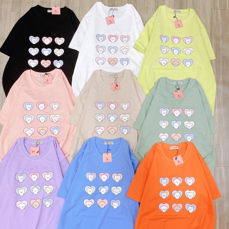 Áo Thun PHÔNG NAM NỮ Tay Ngắn UNISEX IN DECAL GẤU BEAR MÈO CAT ICON CUTE - Hình chụp thật