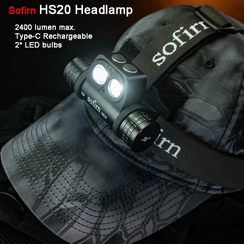 Đèn pin đeo đầu SOFIRN HS20 2400Lumen Type C XHP50.2 LH351D siêu sáng chống thấm nước 2 trong 1 sạc lại được tiện lợi