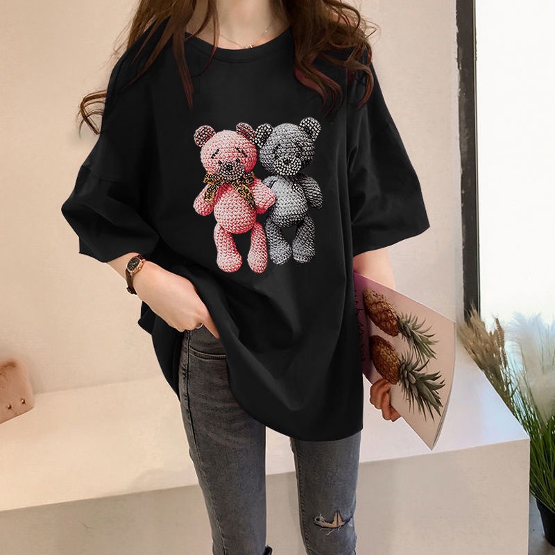 Áo thun cotton tay lửng dáng rộng phong cách Hàn Quốc thời trang mùa hè mới cho nữ