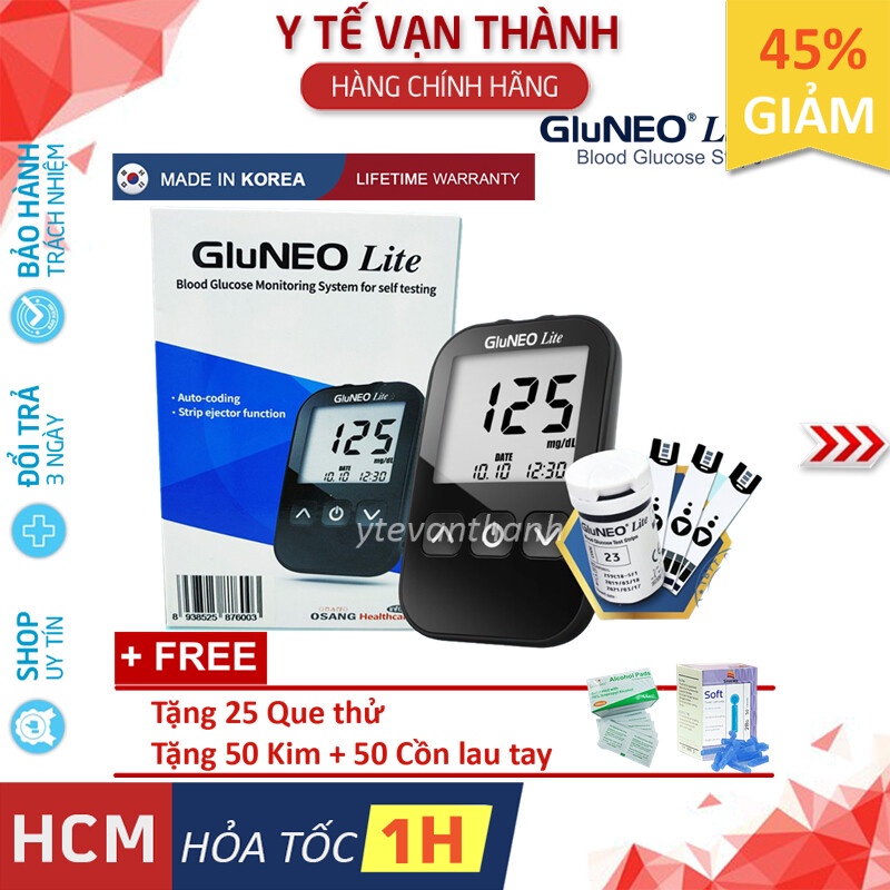 ✅ [TRỌN BỘ] Máy Đo Đường Huyết- GluNeo Lite (KÈM 25 QUE, KIM, CỒN), (Hàn Quốc) -VT0790