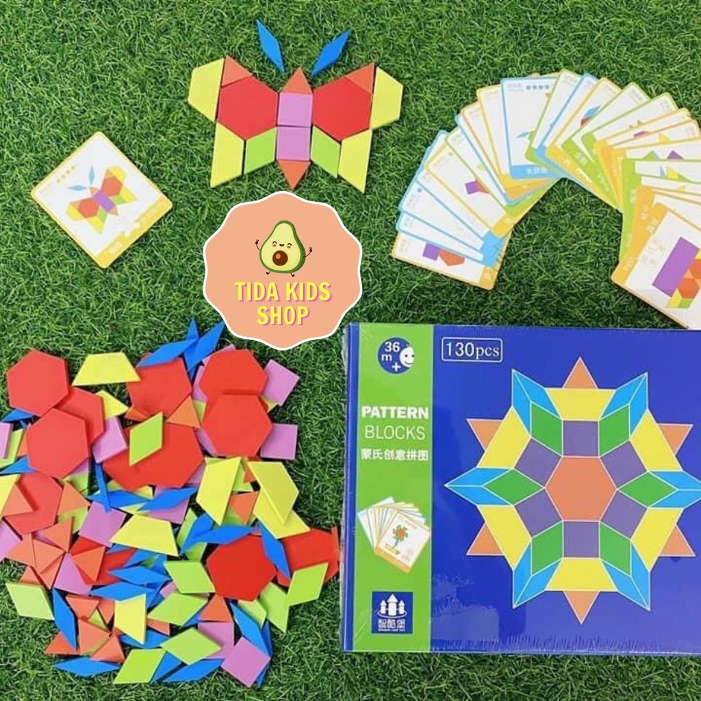 Đồ Chơi Xếp Hình ❤️ Freeship ❤️ Giá Tốt ❤️ Ghép Hình Puzzle Pattern Blocks 130 Miếng Ghép + 24 Thẻ ❤️ TiDa Kids Shop