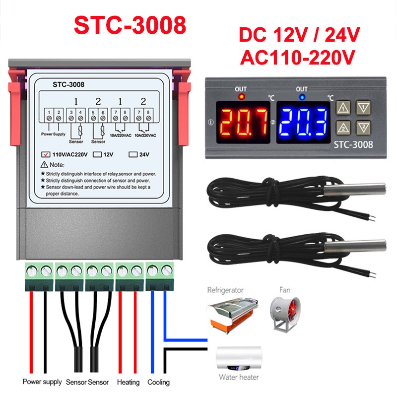 Thiết Bị Điều Khiển Nhiệt Độ STC-3008 12V 24V 110-220V