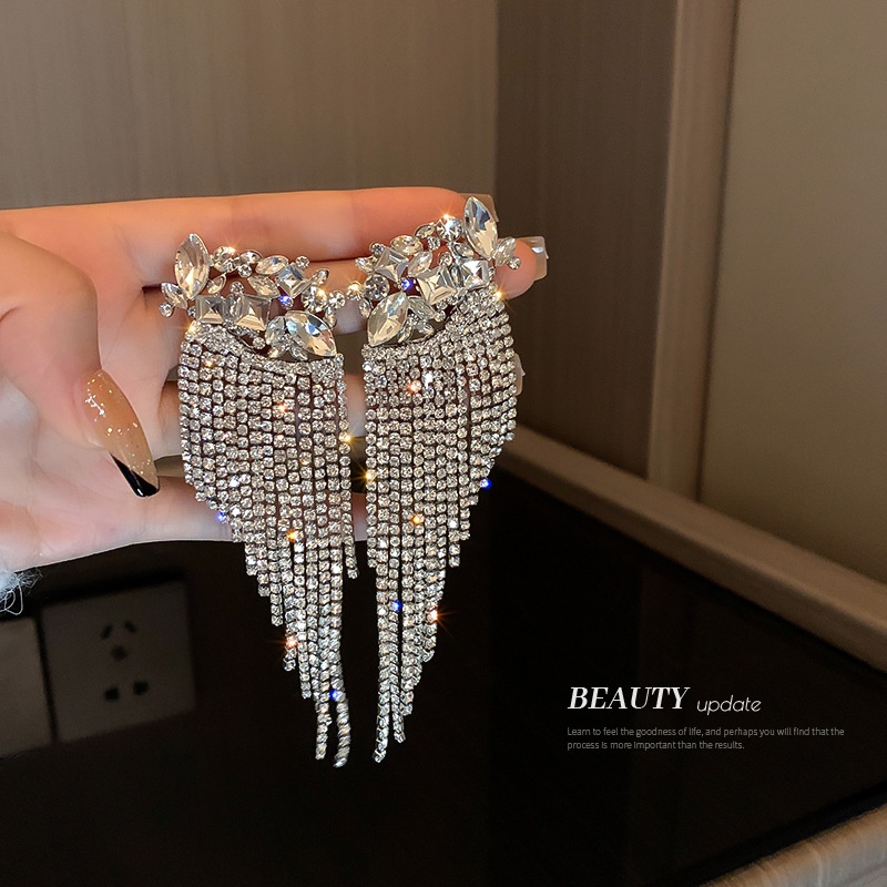 Bông tai mạ bạc 925 thiết kế hình hoa phối tua thời trang phong cách Âu Mỹ