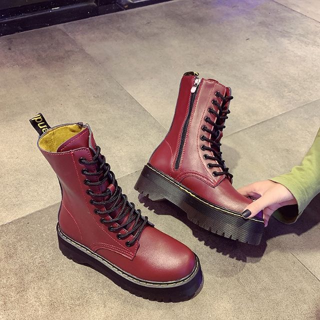 BỐT B465 LEATHER PLATFORM BOOTS - Bốt ulzzang cổ cao 10 lỗ đế 5c
