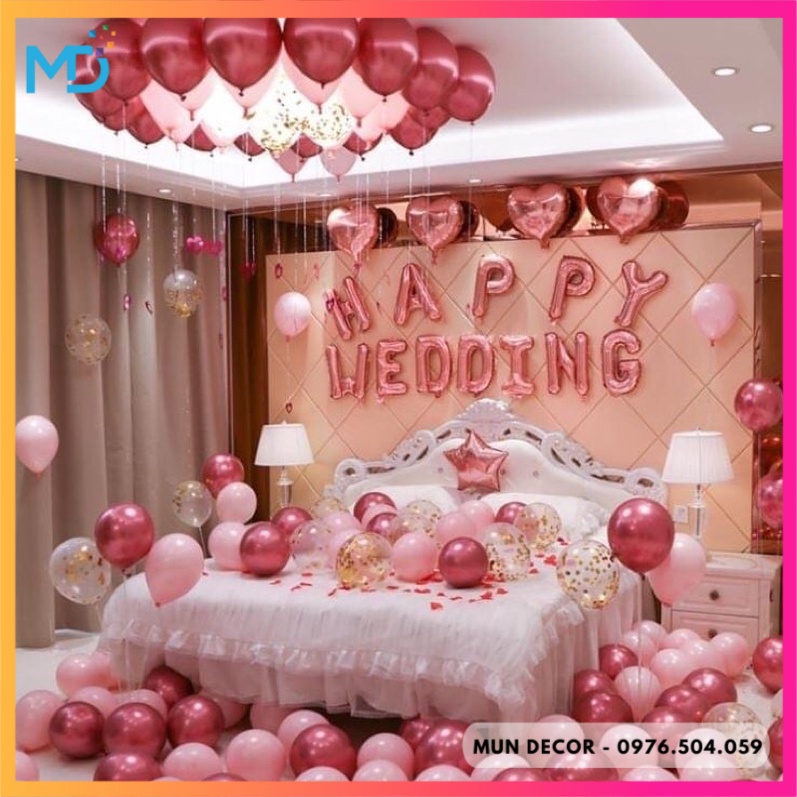 Set Trang Trí Phòng Cưới Tân Hôn Trang Trí Đám Cưới Đẹp ( Tặng Kèm Bơm, Keo, Cánh Hoa Hồng )