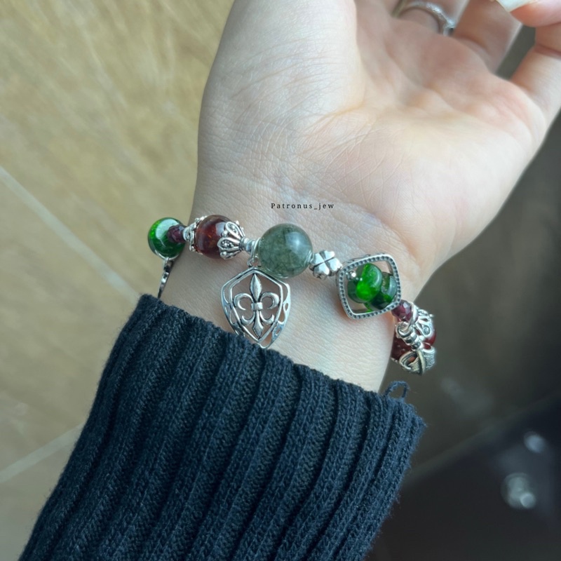 Vòng Tay Garnet Phối Thạch Anh Tóc Xanh VTLER22A Patronus Jewelry