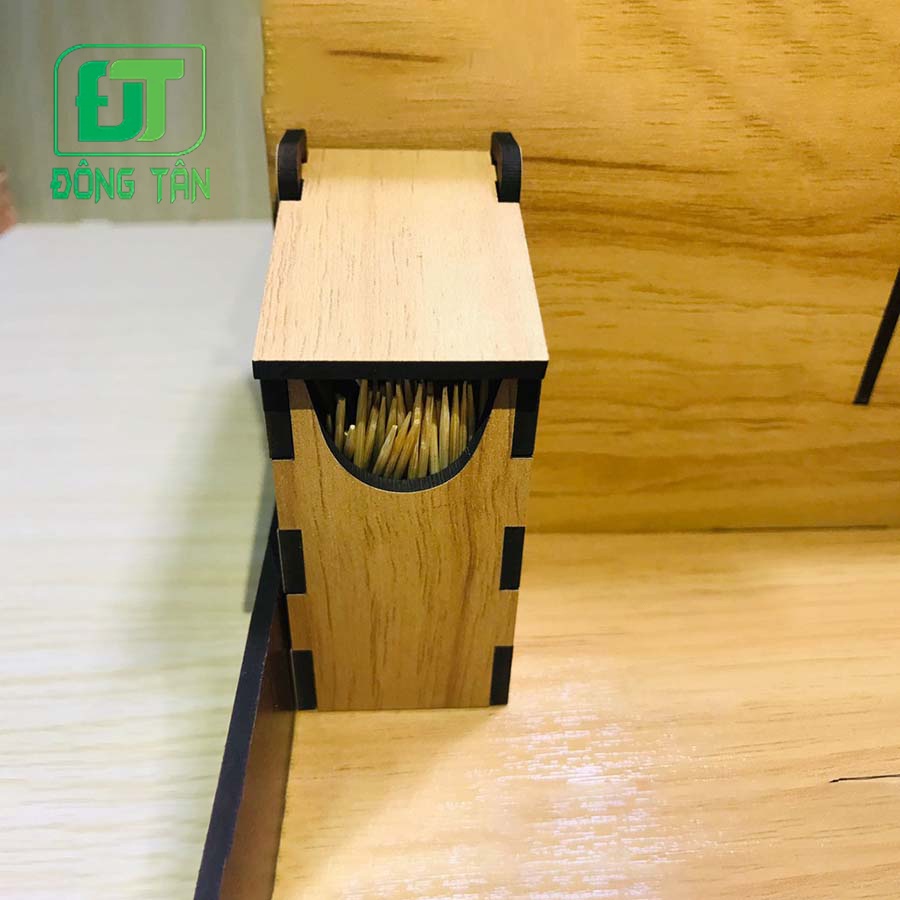 Khay Đa Năng Bằng Gỗ ĐÔNG TÂN Cao Cấp Đựng Đũa Muỗng Giấy Ăn Gia Vị Tăm Siêu Tiện Lợi