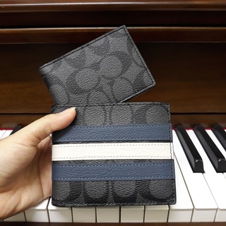 Ví Coach Nam F20670 chính hãng màu đen 3 sọc trắng xanh