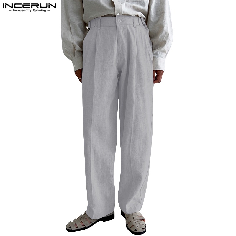 Quần dài Incerun dáng bút chì ống rộng màu trơn phong cách công sở thoải mái cho nam