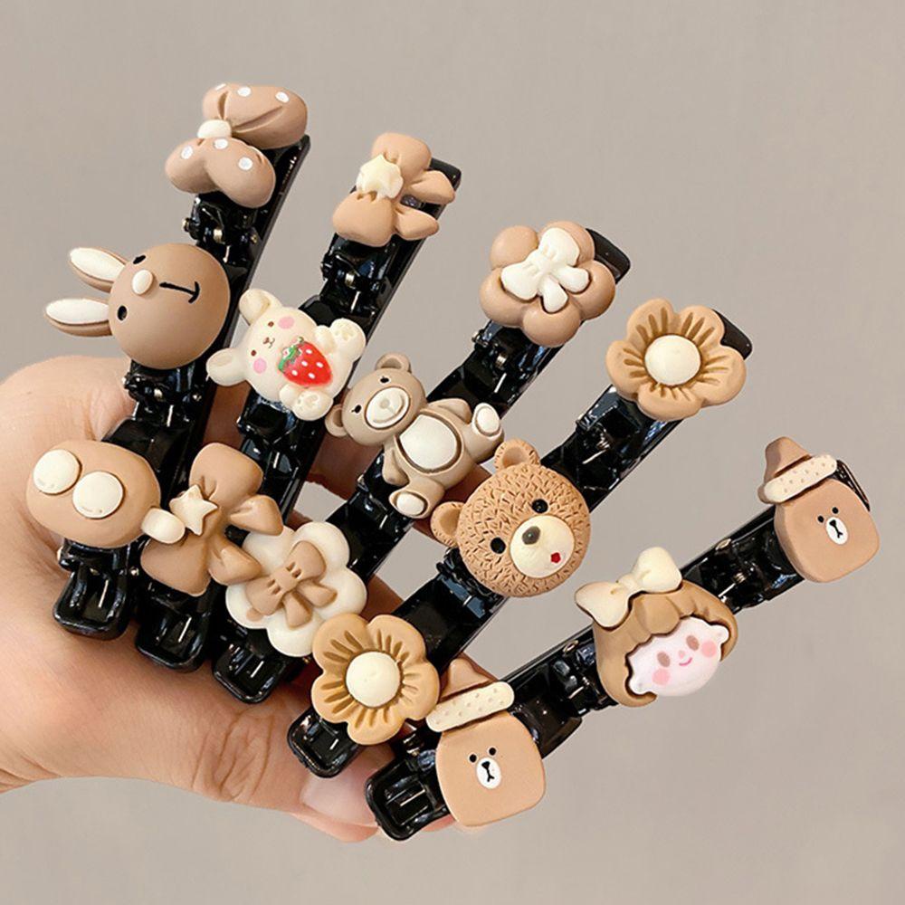 Kẹp Tóc Bện Hình Thỏ Màu Cà Phê Phong Cách Hàn Quốc Ngọt Ngào Cho Bé Gái
