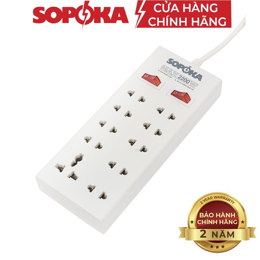 Ổ cắm điện 10 cửa chịu nhiệt SOPOKA 10X2 chống quá tải