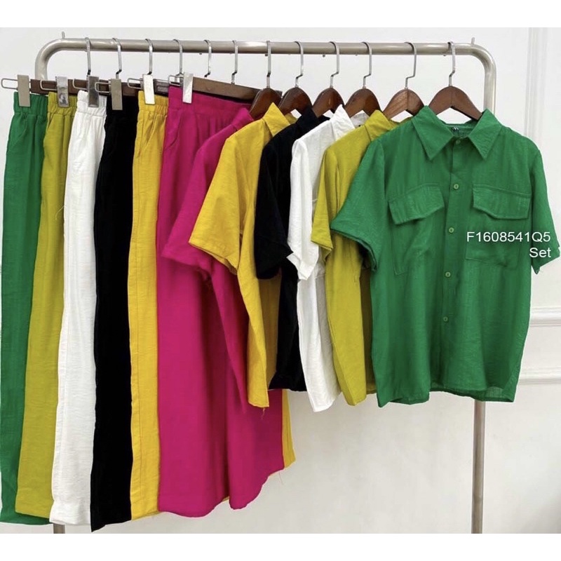 Set đũi áo cổ bẻ hai túi kèm quần dài TT1608