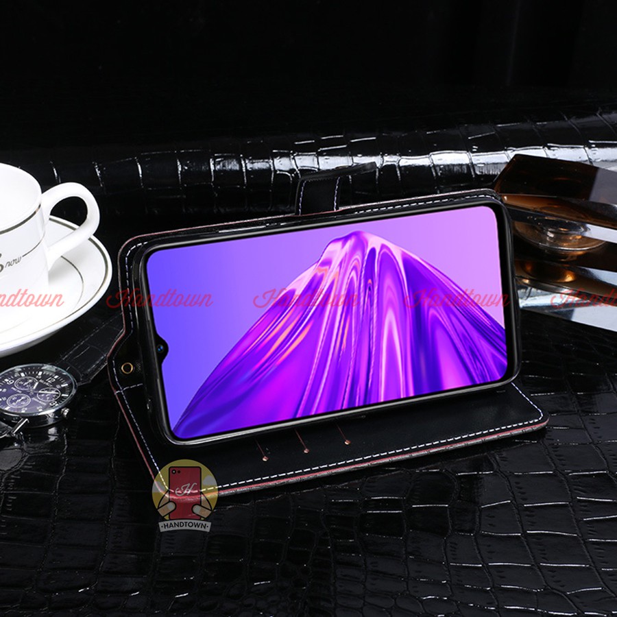 Bao da kiêm ví đựng thẻ Realme 5 / Realme 5 pro / Realme Q vân cá sấu
