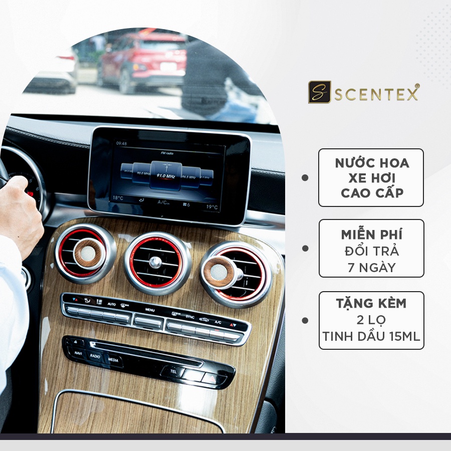 Nước hoa xe hơi cao cấp Scent Sound Mini, khử mùi chống say hiệu quả, tặng kèm tinh dầu, Thương hiệu Scentex