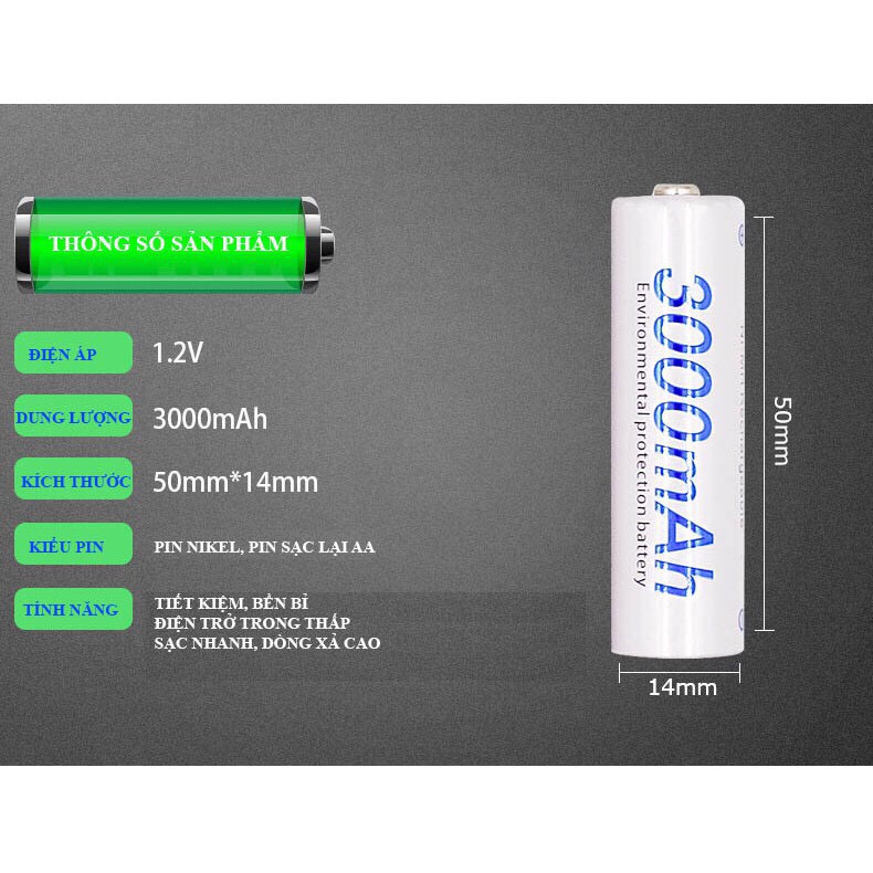 Bộ 4 Viên Pin Tiểu Sạc Palo AA Ni-MH 3000mAh Cho Máy Ảnh, Ô Tô Điều Khiển, Mic..