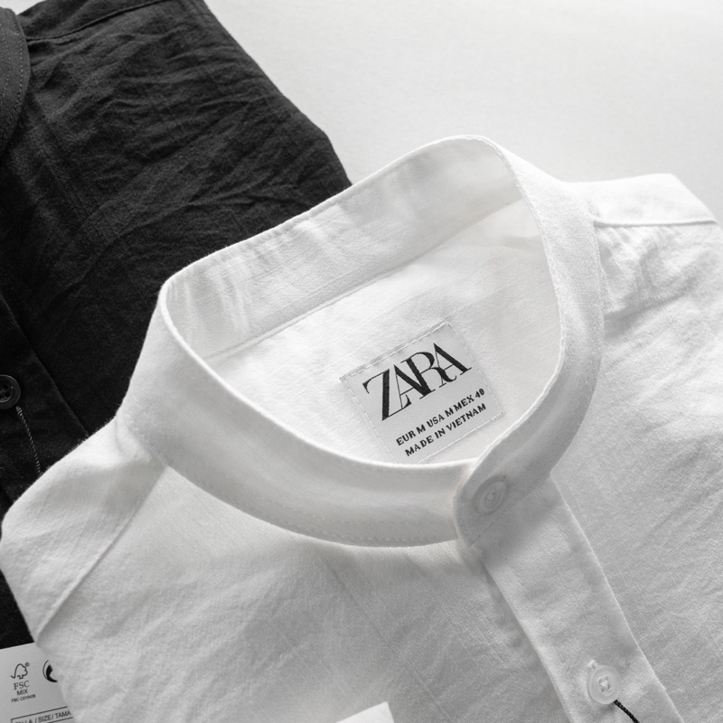 ÁO SƠMI ĐŨI CỔ TÀU  ZARA MEN VẢI DƯ VNXK