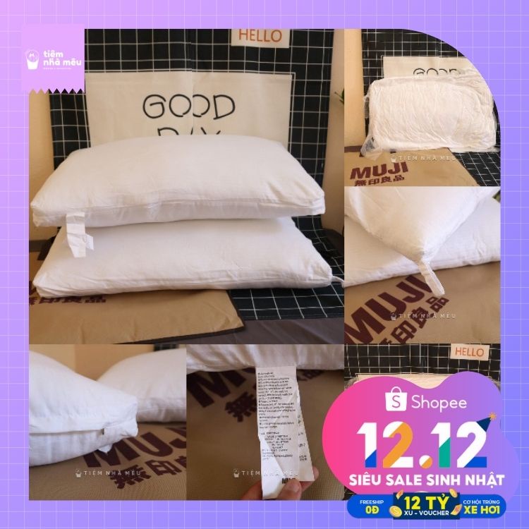 ( Now Ship ) Cặp Ruột Gối ✨50x70cm - Tiệm Nhà Mêu✨ Ruột Bông Gòn Tổng Hợp Tự Nhiên Cao Cấp Xuất Muji