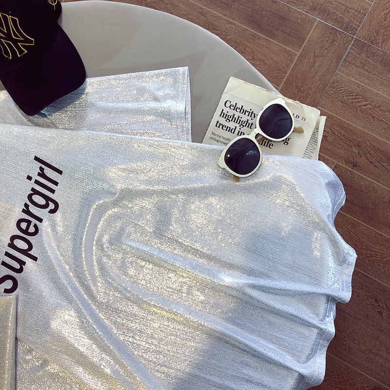 Áo thun tay ngắn dáng rộng phong cách đường Âu Mỹ in hình thời trang mùa hè 2021 cho nữ