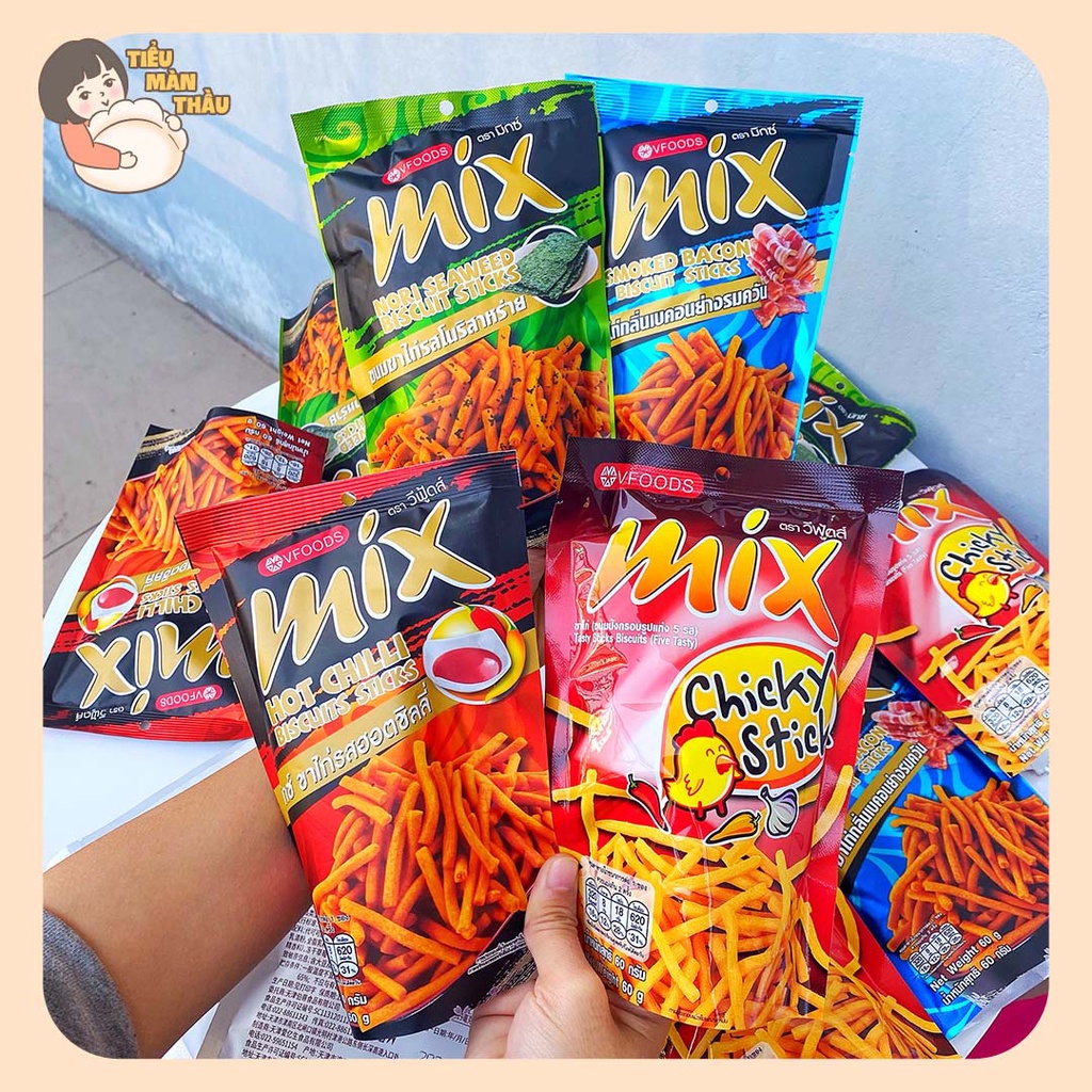 Bim bim tăm Thái Lan Mix, snack tăm que giòn 60gr - Tiểu Màn Thầu Store