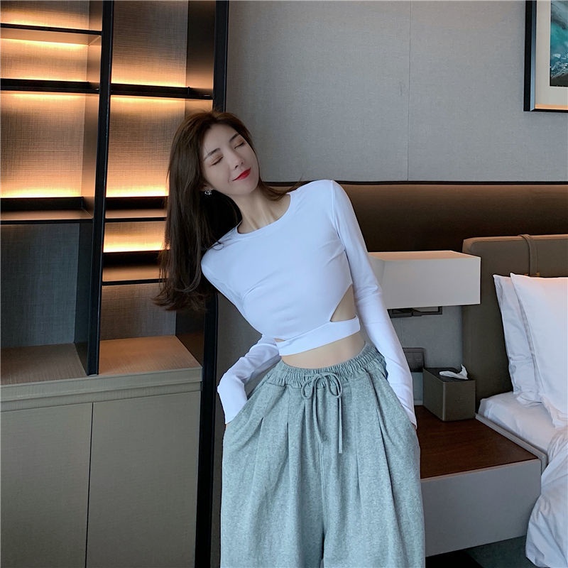 Áo thun IELGY ngắn dáng ôm thiết kế khoét lỗ thời trang cho nữ