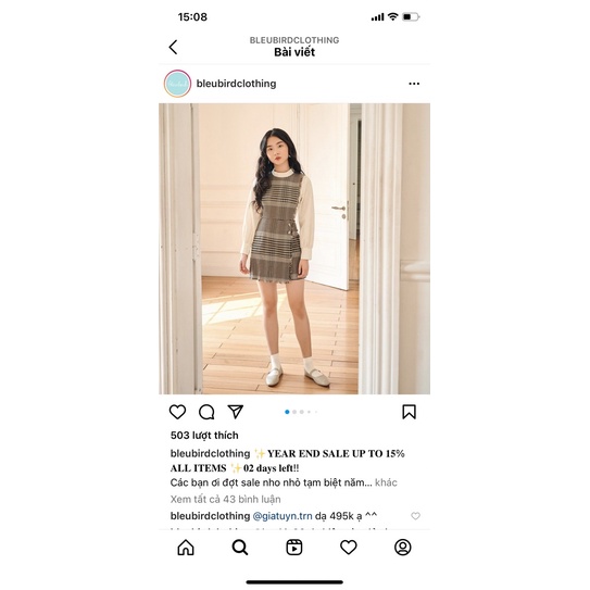 Đầm hoạ tiết caro Bleubird