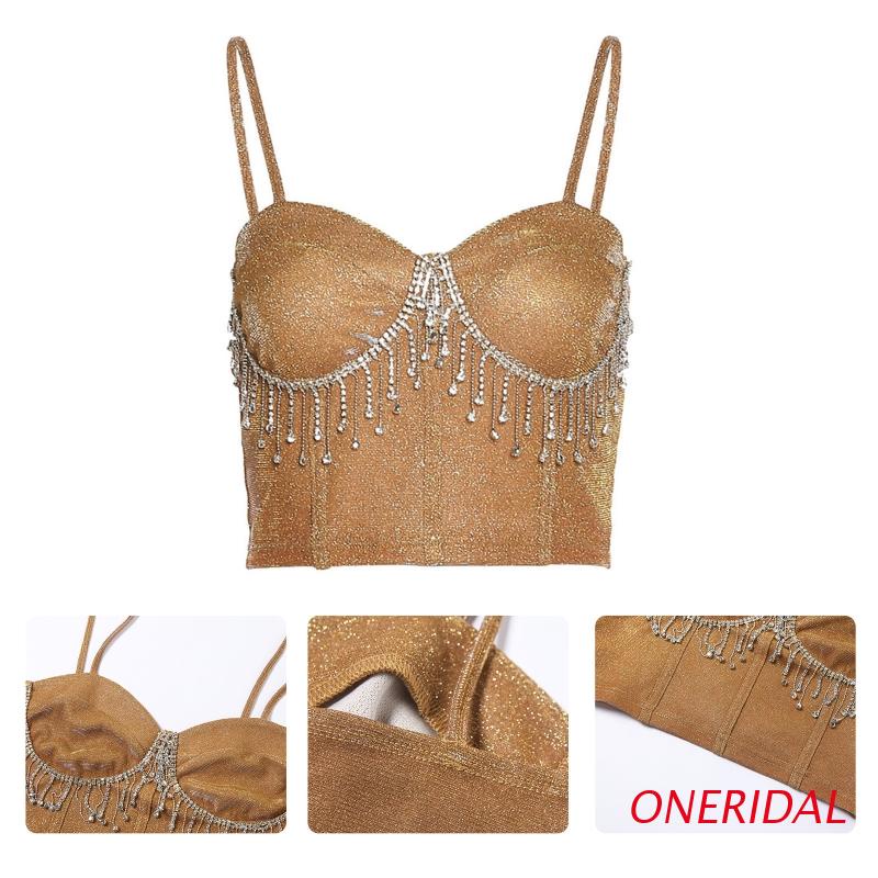 Áo Hai Dây Phối Tua Rua Đính Đá Lấp Lánh Phong Cách Quyến Rũ Dành Cho Nữ