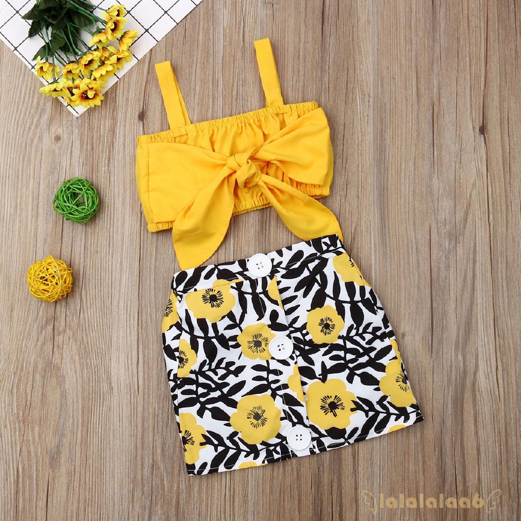 Set áo dây crop top + chân váy hoa xinh xắn cho bé gái