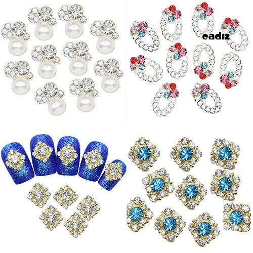 Bộ 10 Phụ Kiện Trang Trí Móng Tay Nghệ Thuật Bằng Hợp Kim Đính Đá Pha Lê Xinh Xắn DIY