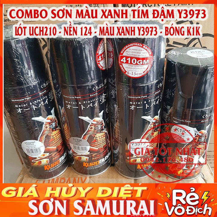COMBO SƠN SAMURAI XANH TÍM ĐẬM Y3973 4 BƯỚC PHỦ K1K