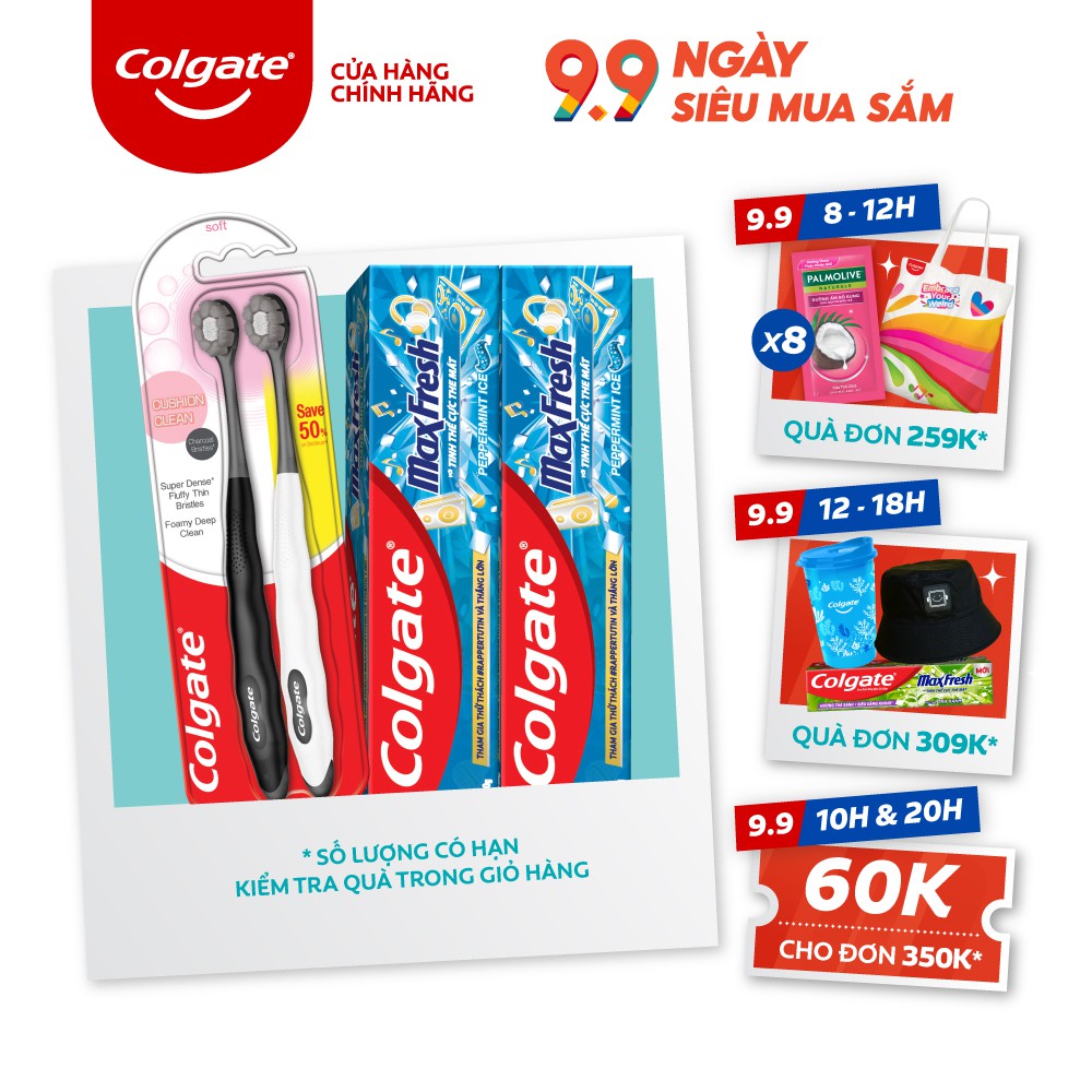 Bộ 2 Kem đánh răng Colgate Maxfresh GenZ 180g và Bàn chải Cushion Clean phủ than hoạt tính phiên bản giới hạn