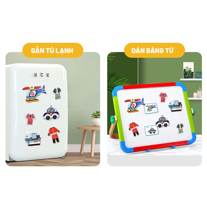 Bộ Xếp Hình Thay Quần Áo Bé Trai Và Gái Bằng Gỗ Gắn Nam Châm Cho Bé