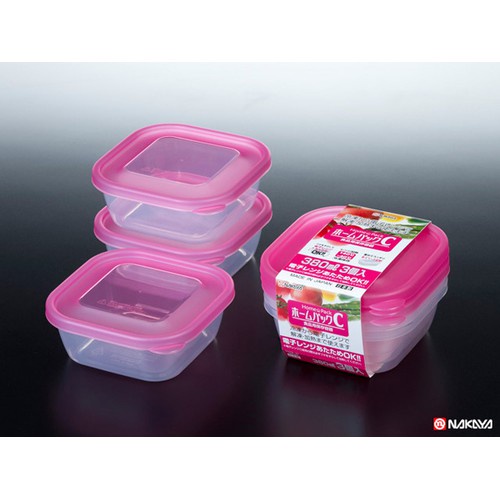 Set 3 Hộp đựng cơm văn phòng , hộp nhựa đựng thực phẩm thức ăn tủ lạnh, dùng lò vi sóng 380ml màu hồng Nhật Bản