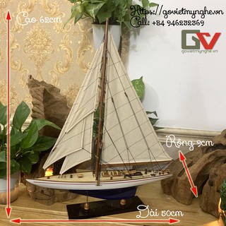 Mô hình thuyền gỗ trang trí du thuyền gỗ J Endeavour của Anh - Thân tàu dài 50cm - Sơn màu Trắng/Xanh