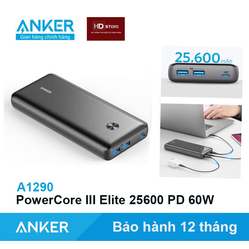 [Mã 159ELSALE hoàn 7% đơn 300K] Sạc dự phòng ANKER PowerCore III Elite 25600 sạc nhanh PD 60W Mabook - Mã A1290