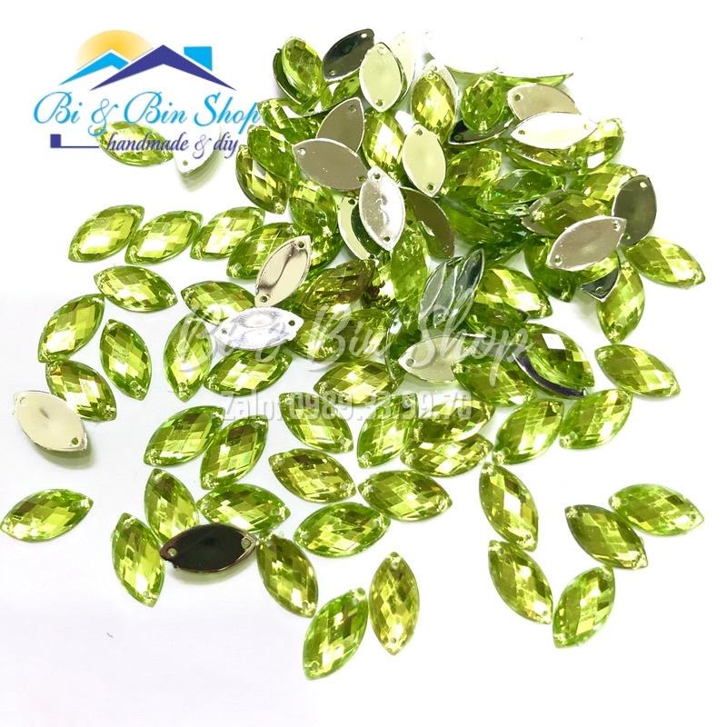 72 Viên Đá Kết Lá Me 9x18mm Đính Kết Trang Phục Thời Trang