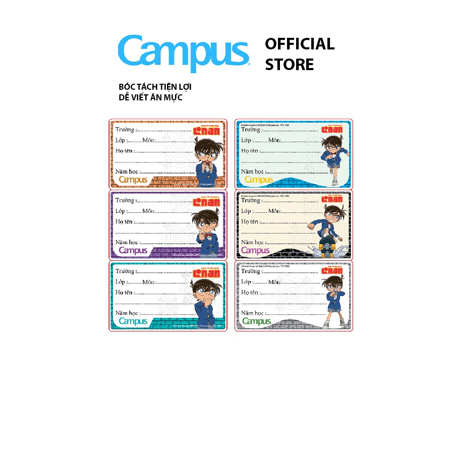 Nhãn Tập (Vở) Campus - Conan - 18 Nhãn /1 Túi, nhãn vở ghi tên