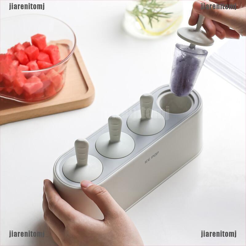 （jiarenitomj）4grid  Ice Cream Mold Summer Homemade Ice Pop Making Box Ice Cream Tools