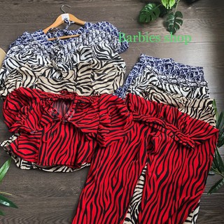 Sét lụa tay phồng quần ống ôm