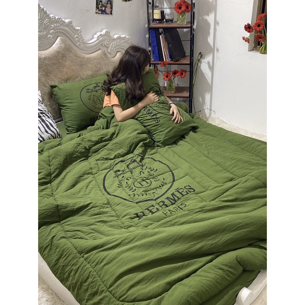 Bộ Chăn Ga Gối Cotton Đũi 5 Món Thương Hiệu