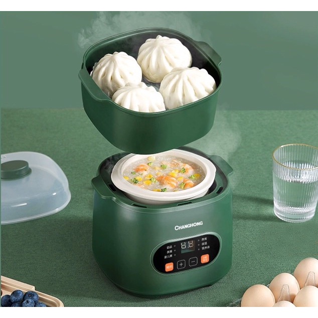 Nồi Nấu Cháo Chậm ChangHong 1 Lít - Nồi Chưng Yến Chậm Kèm Xửng Hấp Công Suất 200W - Bảo Hành 6 Tháng