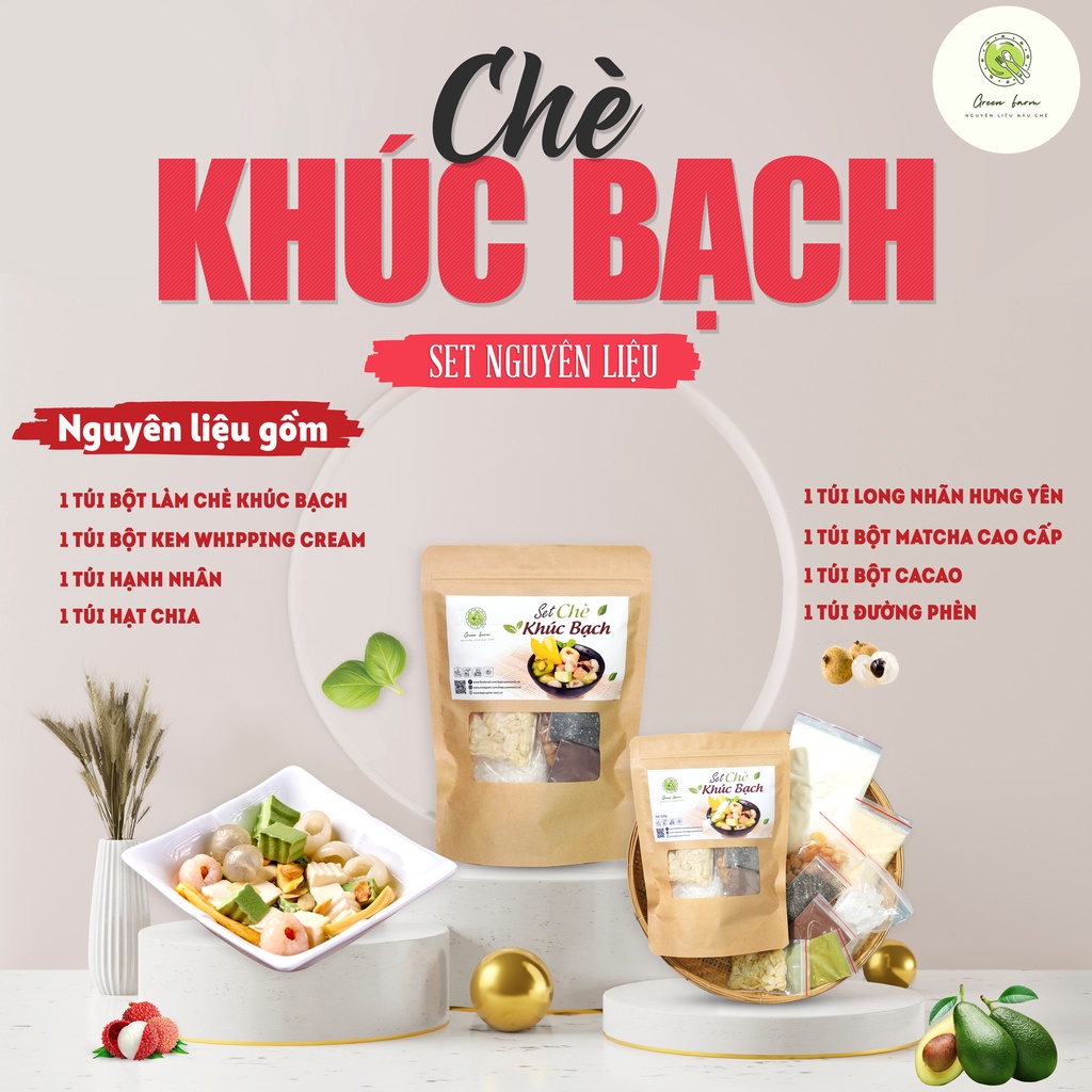 [Now Ship] Set Chè Khúc Bạch Tự Nấu ( SET LỚN 25 -30 Chén) Tặng Kèm Công Thức - GREEN FARM