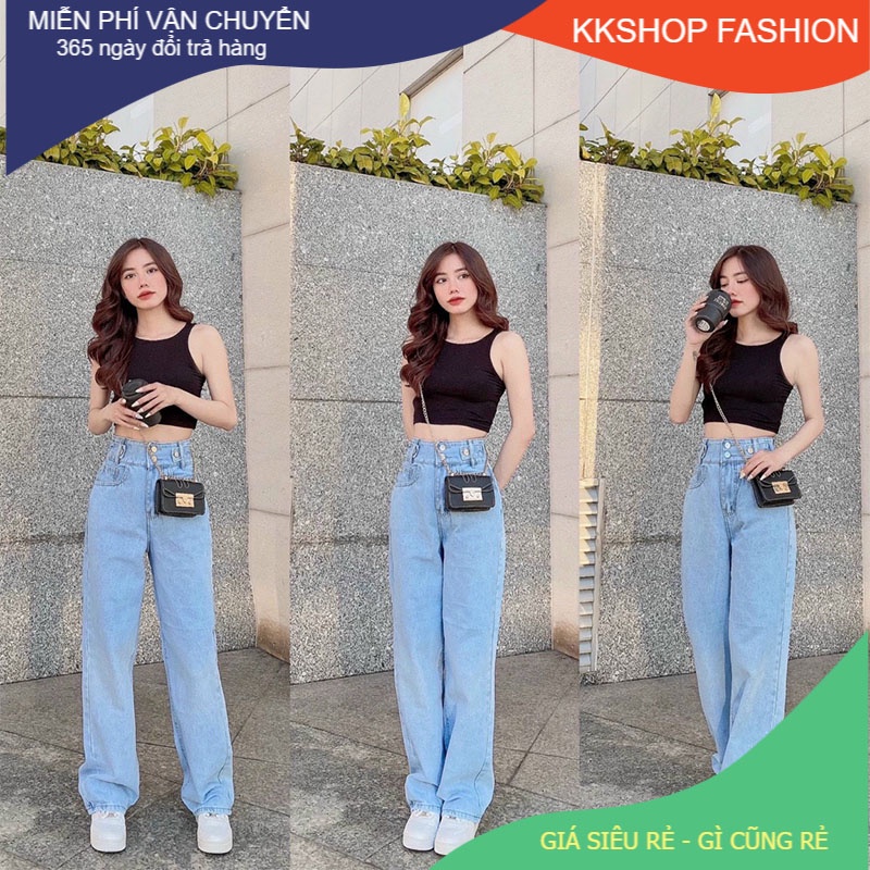 Quần baggy jean nữ ống rộng 2 nút lưng cao hàng VNXK size từ 40kg đến 55kg thời trang jean cao cấp KKSHOPFashion