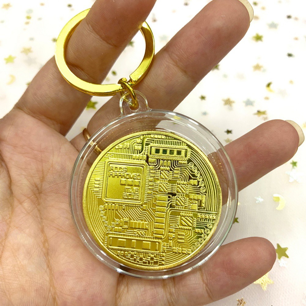 Móc khóa xu Bitcoin Vàng lưu niệm